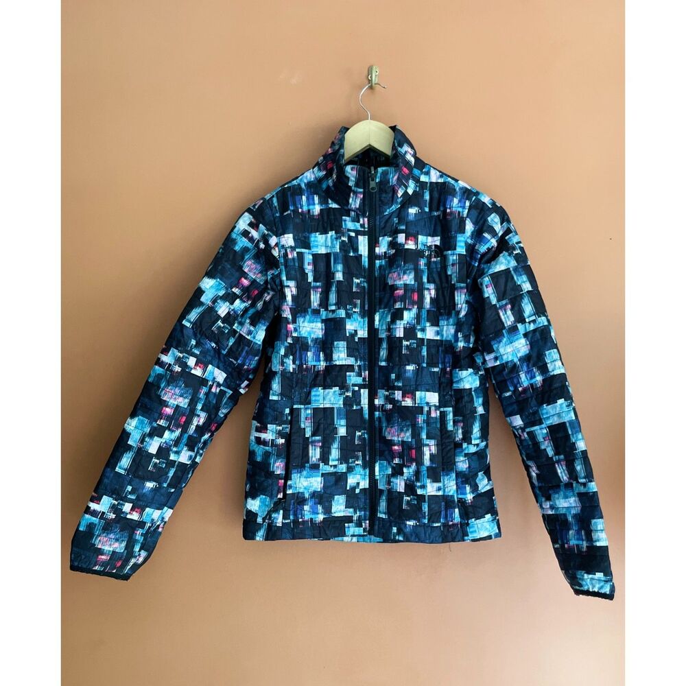 The North Face Women’s XS Printed Lightweight Puffer Jacket Blue Black Geometric